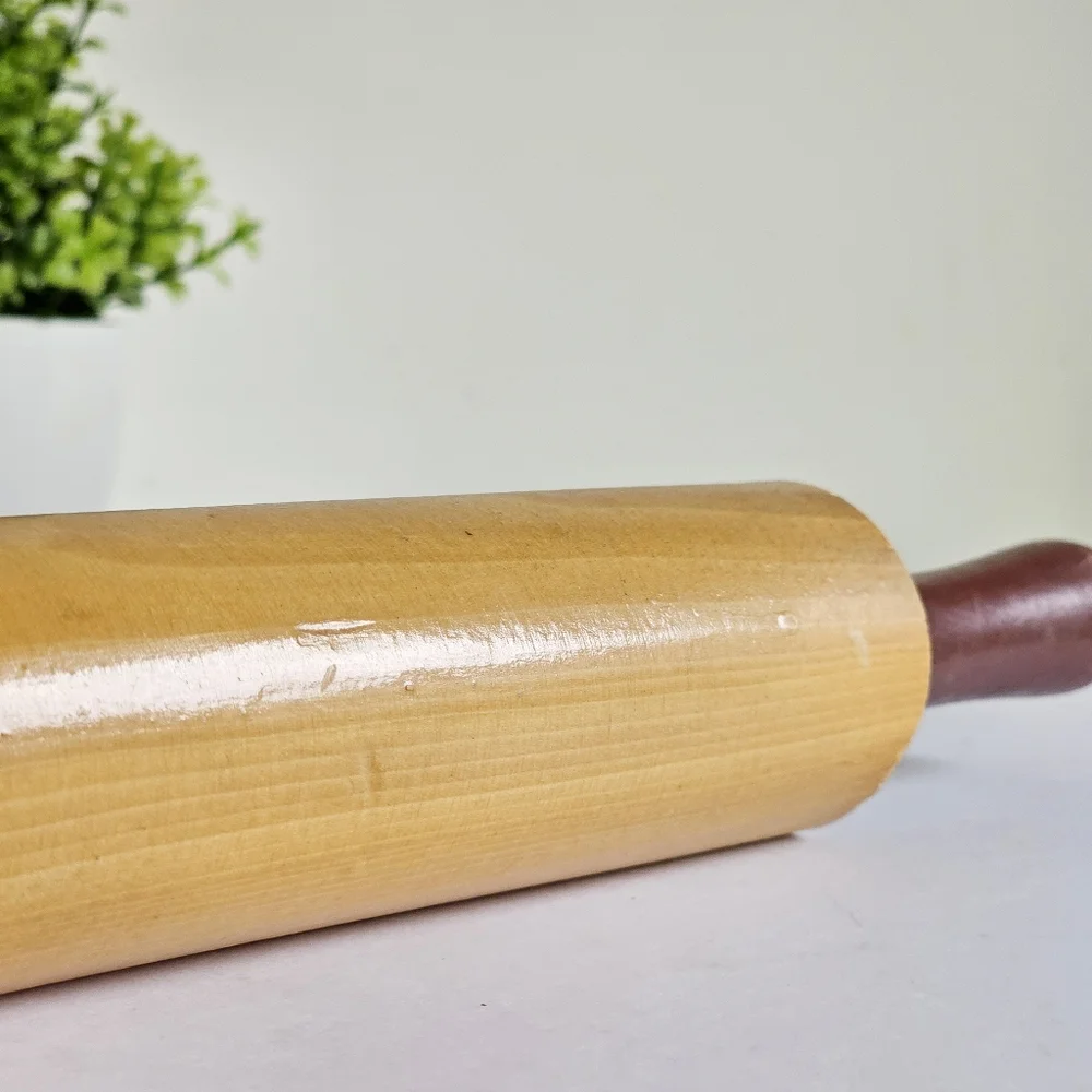Vintage Decorative Wooden Rolling Pin with Red Apple Rustic Farmhouse Design